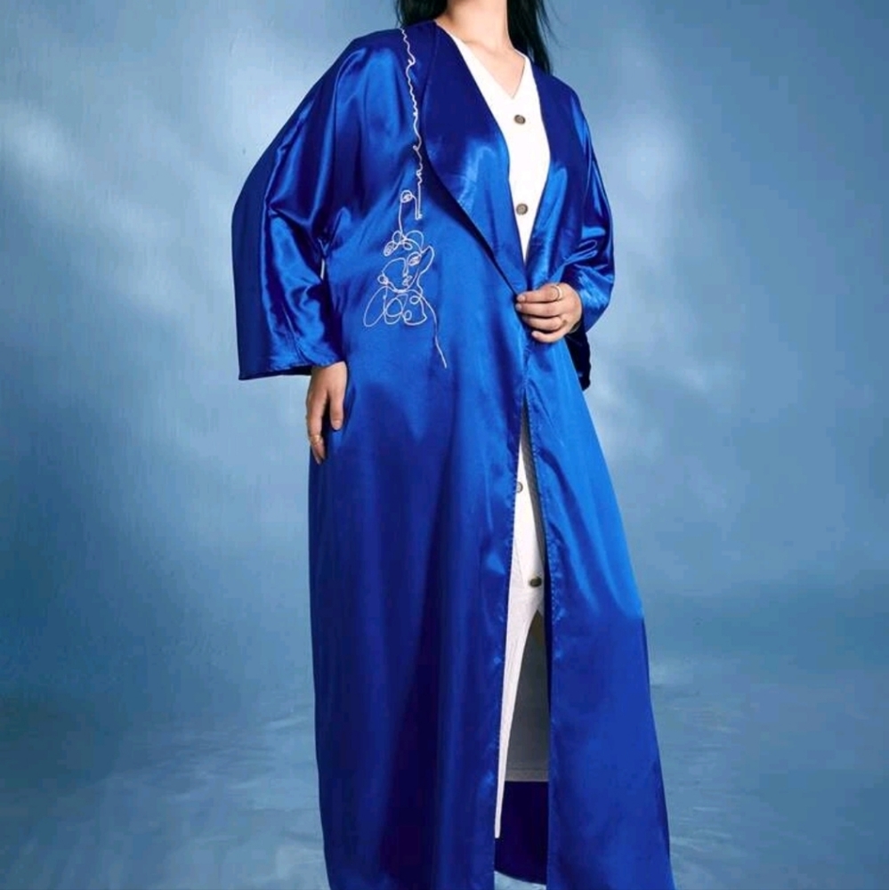NEW Plus Size Graphic Waterfall Collar Open Maxi Jacket